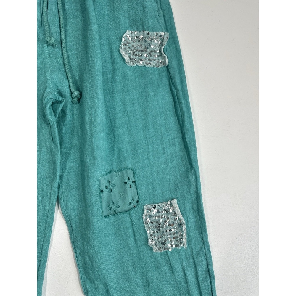 NWT! Bella Amore Women's Sz: L/XL Teal Wide Leg Linen Pants (b46) Made in Italy - Picture 2 of 5